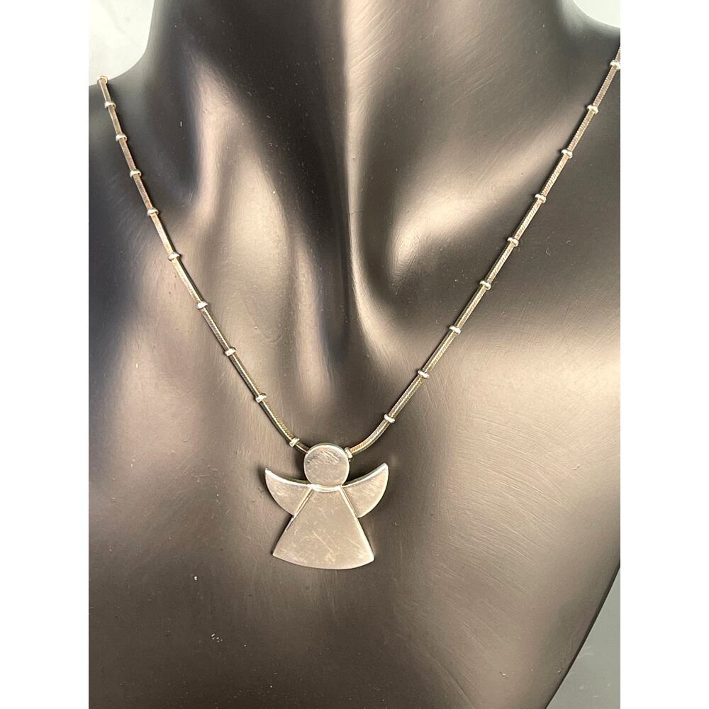 Vintage Taxco TA-160 925 Sterling Silver Angel Pendant Necklace 22 in